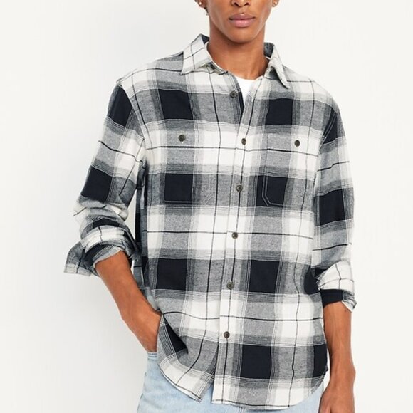 NWT Old Navy Men's Black and White Flannel Shirt - size L - Picture 1 of 9